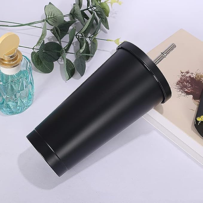 Double-Layer Vacuum 304 Stainless Steel Straw Thermos Cup Outdoor Portable Water Cup Coffee Cup Cup, Black