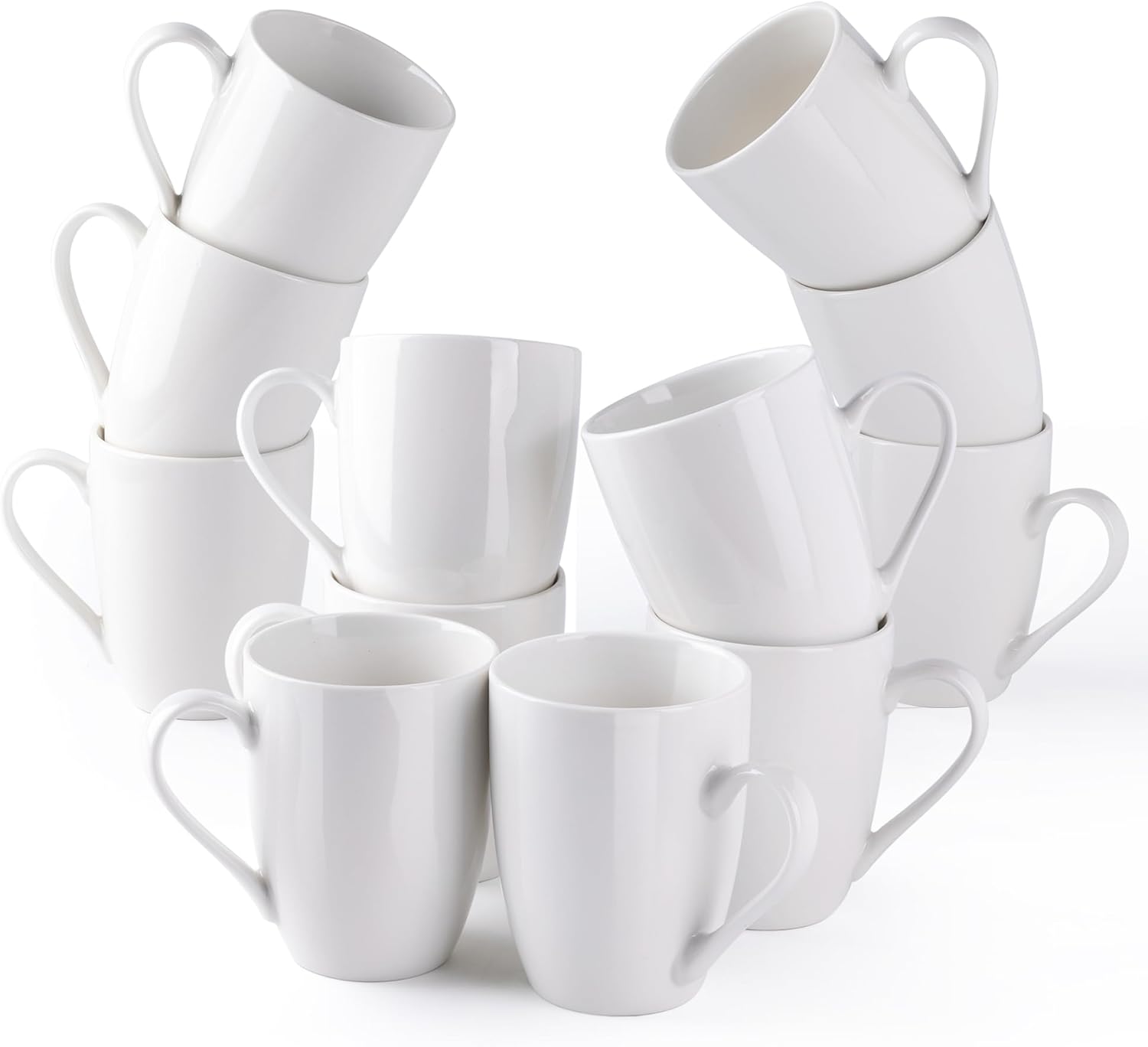 12oz Off White Coffee Mugs Set of 12, Ceramic Coffee Mugs with Large Handle for Man, Woman, Light Weight Coffee Mugs Set for Latte/Cappuccino/Cocoa/Milk, Dishwasher & Microwave Safe, 12Pcs